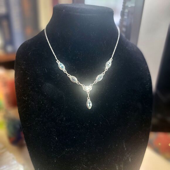 Sterling Silver & 6 Natural Sky Blue Topaz gemstones Y-Drop Collar Necklace *NEW - Picture 16 of 16